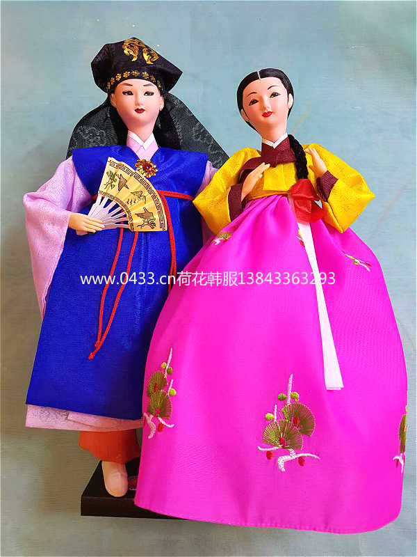 韩国进口传统人偶/公子和阿西韩服娃娃/韩国料理店摆设品H-P07738