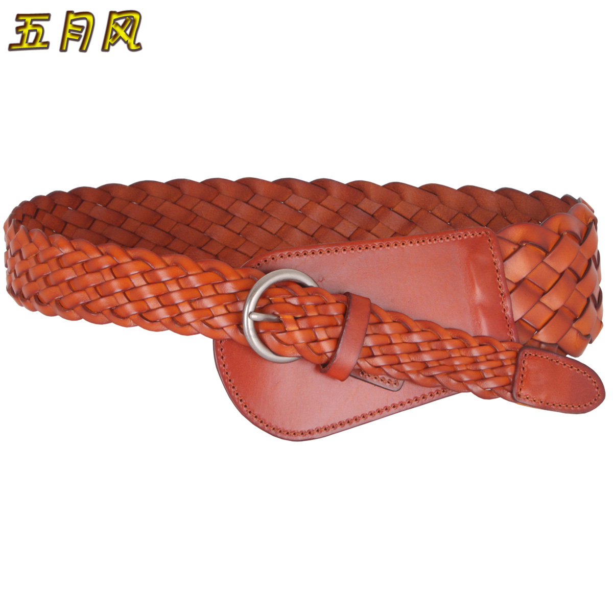 百搭风编织配大衣纯牛皮宽腰带