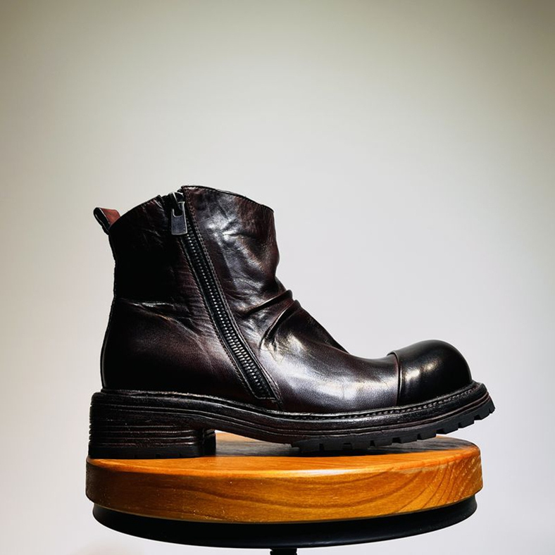 男鞋中筒短靴真皮手工男皮靴