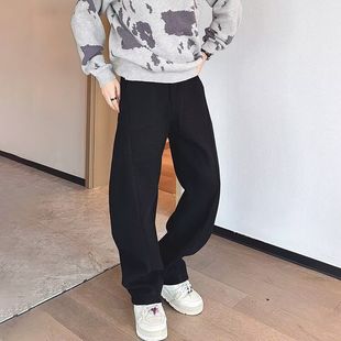 轻熟风灰色毛呢弯刀休闲裤男款秋冬加厚裤子韩版通勤直筒阔腿西裤