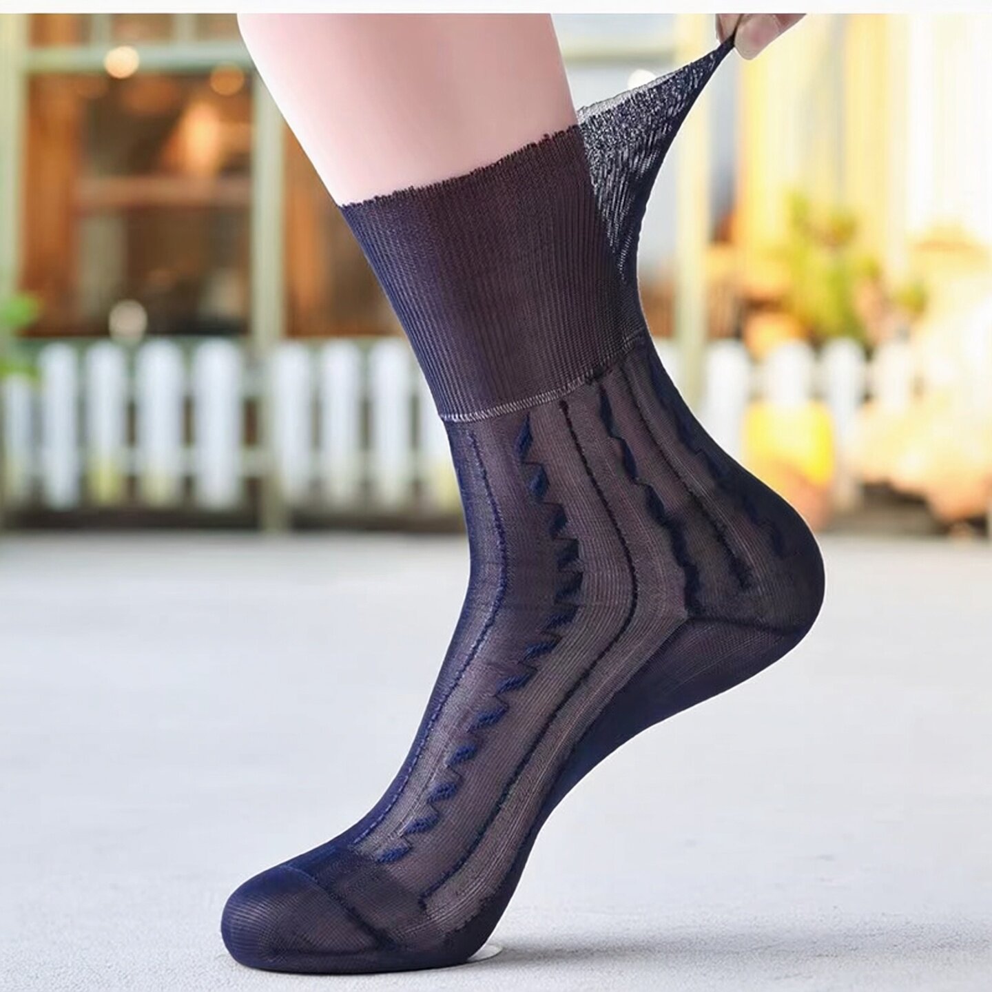 无骨双底锦纶丝袜子男士袜中老年人松口袜卡布龙丝袜不卷边男款