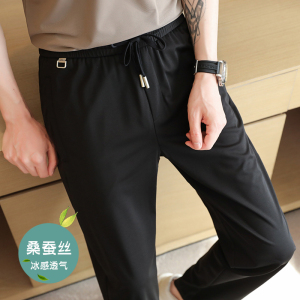 冰丝高弹休闲裤松紧腰裤子黑色K8065-P75北辰风（118）图片