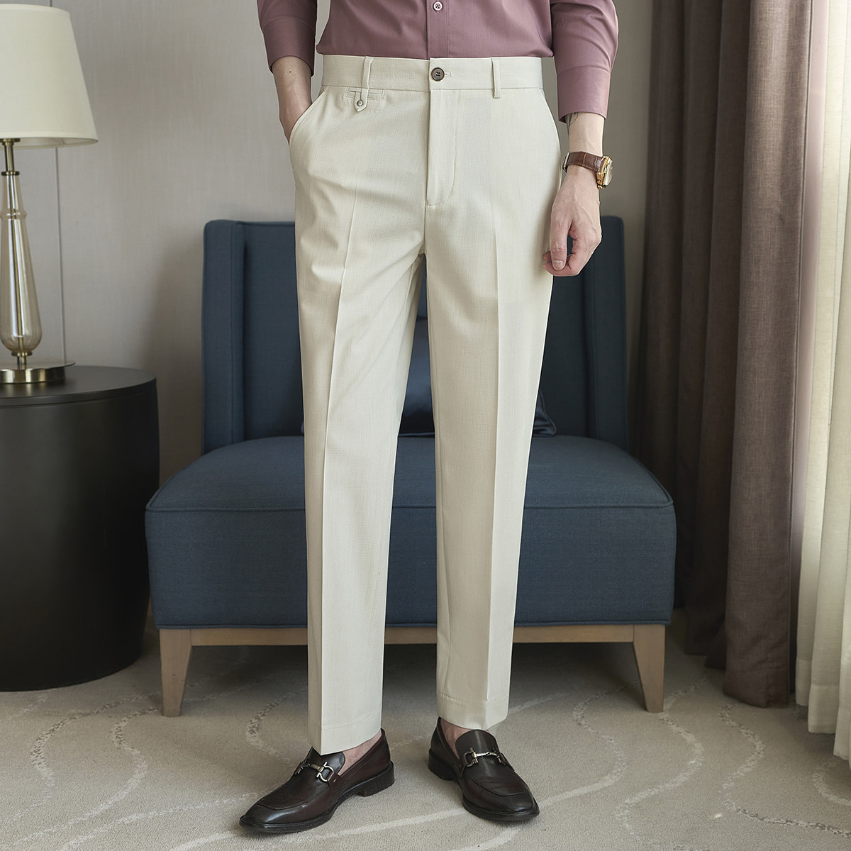 春夏小直筒西裤长裤男青年简约休闲ZK9061-P75米杏（108），男装西裤，电商A159