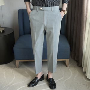 春夏小直筒西裤9分裤男 青年简约休闲 ZK533-P65浅灰（98）图片