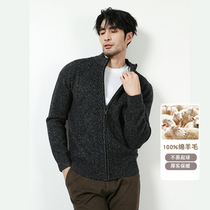 2025秋冬拉链开衫绵羊毛保暖毛衣外套深灰Y8805-P205（278）
