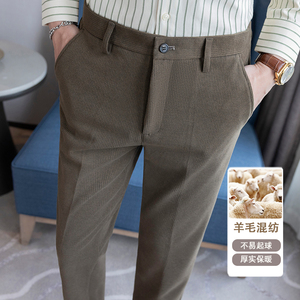 冬款纯色羊毛毛呢长裤 小直筒休闲裤 卡其ZK9007-P75 (118）图片