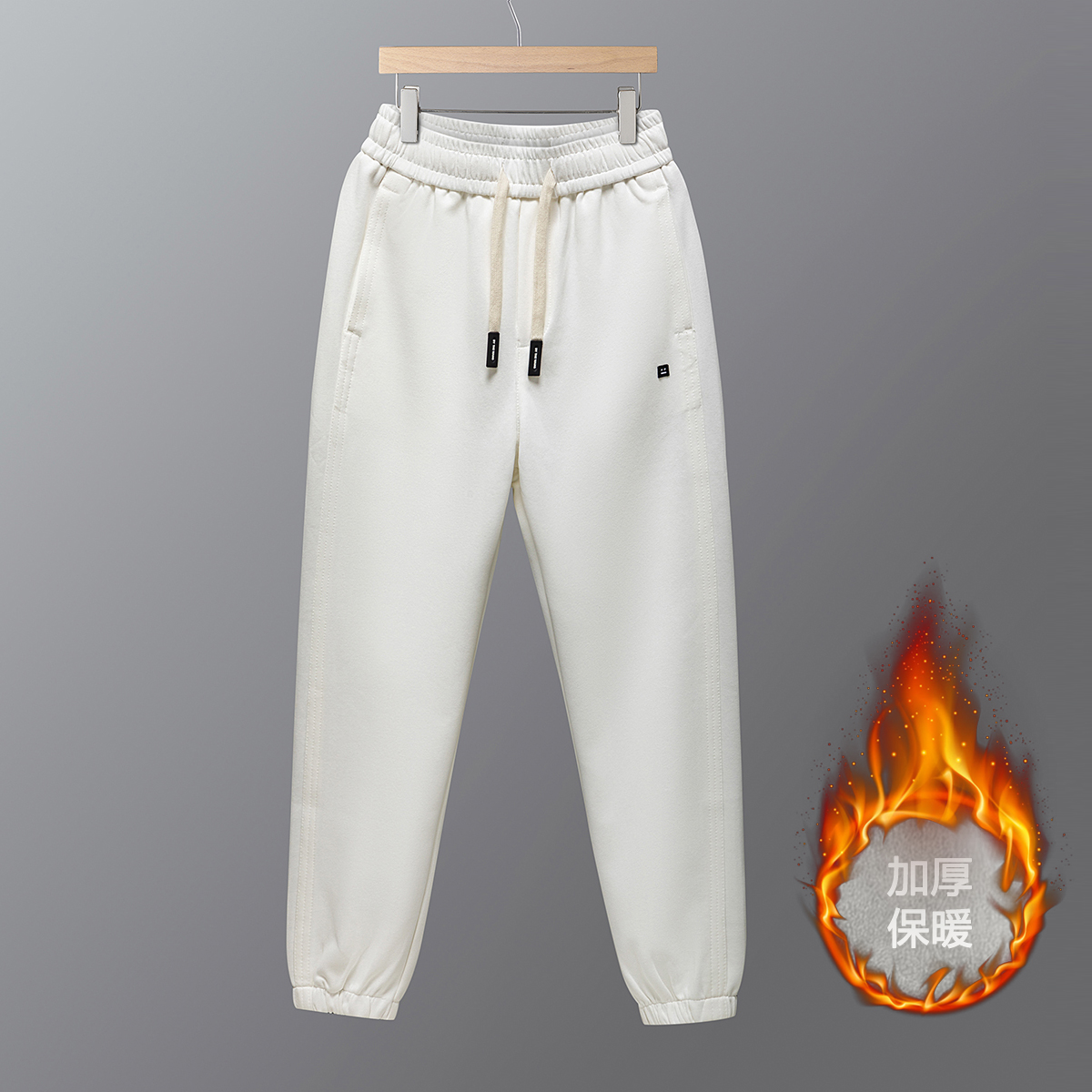 秋冬运动裤松紧腰系绳休闲裤白色K9038加绒-P53一口价（98），女装休闲裤，电商A159