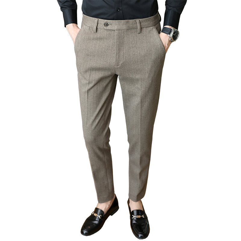 冬款毛呢长裤暗条纹保暖磨毛休闲裤男灰色K8032-P65(98）,男装棉衣,电商A159