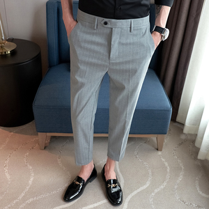 夏季薄款条纹修身男裤 小脚9分休闲裤 K780-P60浅灰（98）图片