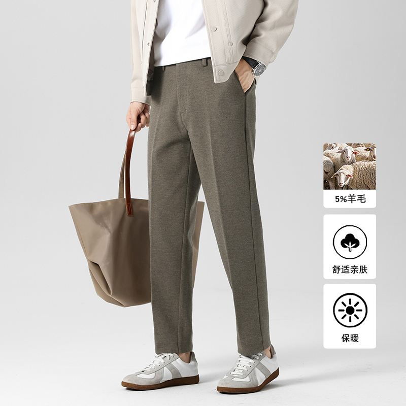 冬款羊毛毛呢西裤磨毛修身休闲裤卡其K8092-P80无影墙(138），男装休闲裤，电商A159