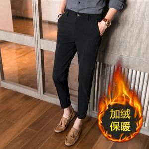 冬款修身加绒西裤9分裤休闲裤黑色K682加绒-P55（88）柏悦风,黑色元素搭配图片图片