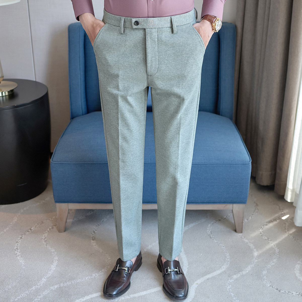 冬款保暖毛呢长裤小直筒休闲裤黑色ZK9051-P55一口价(98）,男装棉衣,电商A159