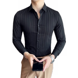 男士商务修身条纹衬衫免烫抗皱长袖衬衫潮流白色Y26-P35特批，男装衬衫，电商A159