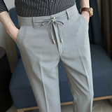 春夏小直筒西裤9分裤男配系绳简约休闲ZK537-P65黑色（98），男装西裤，电商A159