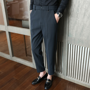 冬款毛呢松紧腰休闲西裤宽松磨毛  黑色K8070-P65柏悦风(98）图片
