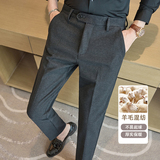 冬款纯色羊毛毛呢长裤小直筒休闲裤深卡ZK9012-P75(118），男装休闲裤，电商A159