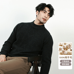 2025秋冬套头半高领绵羊毛保暖毛衣 黑绿Y8802-P185（258）图片
