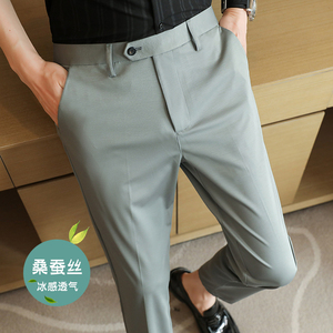 春夏修身高弹西裤冰丝9分裤黑色K781-P68北辰风（108）图片