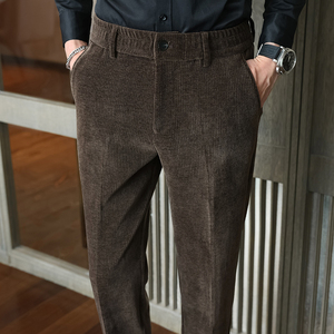 秋冬木棉绒西裤松紧腰修身休闲裤咖色K8093-P72（128）柏悦风，男装休闲裤，电商A159