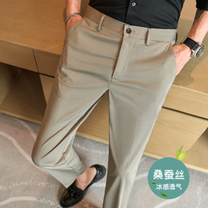 冰丝9分裤春夏修身高弹西裤卡其K782-P68北辰风（108）图片