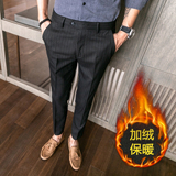 冬款薄绒西裤条纹修身休闲裤男裤K909加绒-P75灰色（118），男装西裤，电商A159