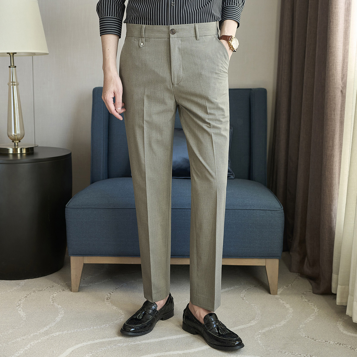 春夏小直筒西裤长裤男青年简约休闲ZK9061-P75绿色（108），男装西裤，电商A159