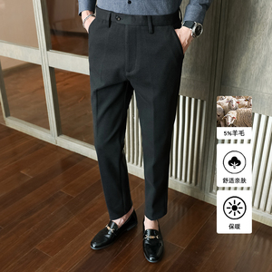 冬款羊毛毛呢西裤 磨毛修身休闲裤卡其K8092-P80柏悦风(138）图片