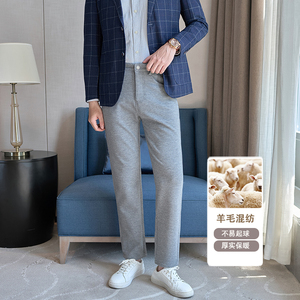 冬款羊毛毛呢长裤小直筒休闲裤黑灰ZK9035-P78 一口价(118）图片