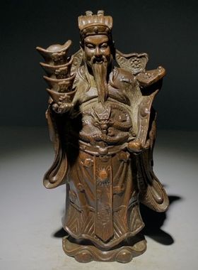 古玩收藏仿古财神爷站如意四元宝文财神客厅装饰摆件