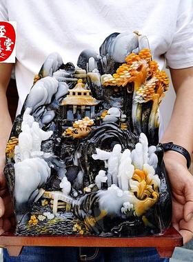 仿玉石寿山石雕仿独玉青花指日高升风水玄关摆件家居装饰玄关摆件