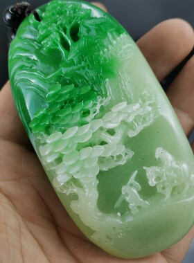 玉石山水人物锦绣前程手把件