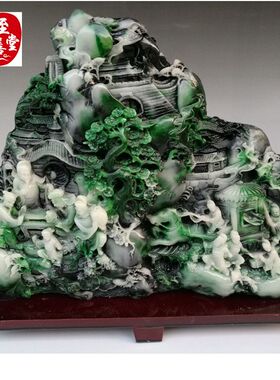 仿玉石寿山石雕仿独玉三结义风水玄关摆件家居装饰玄关摆件