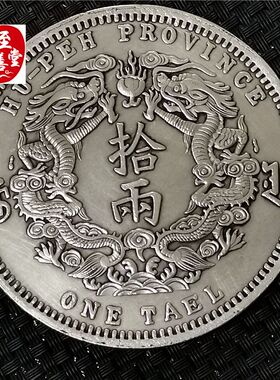 钱币收藏仿古银元袁大头白铜镀银湖北双龙龙洋直径88MM