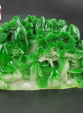 仿玉石翡翠色富水长流客厅办公室玄关摆件家居装饰山水摆件