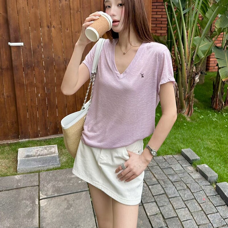 短袖韩版薄款刺绣天丝女