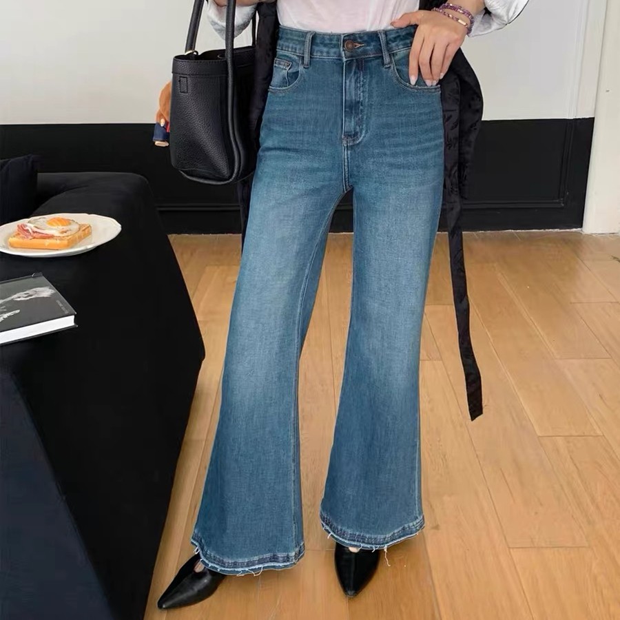 MINGXI明熙早春韩系脚口设计四面弹筒喇牛仔裤女显瘦四面弹长裤潮,女装/女士精品,牛仔裤,淘宝优惠券,粉丝福利购,淘宝优惠卷