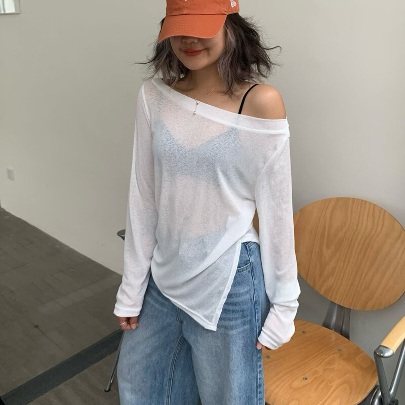 长袖韩版薄款开叉棉纱女