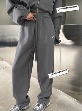 自由鱼88032松紧高腰弯刀卫裤女春季新款宽松休闲直筒阔腿裤女潮