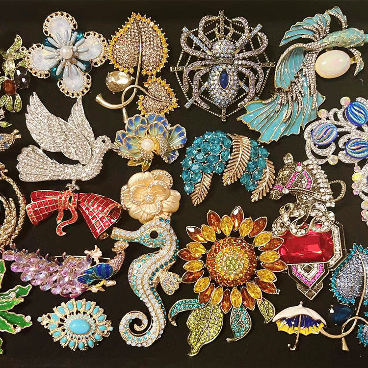 欧美宫廷中古vintage复古气质彩钻花朵小鸟猫头鹰金属胸针夸张女
