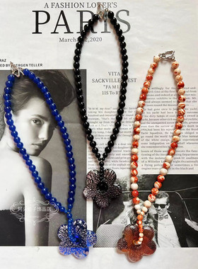 欧美小众设计串珠琉璃花朵项链女