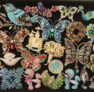 欧美宫廷中古风vintage复古气质彩钻小鸟花朵蝴蝶翅膀金属胸针女