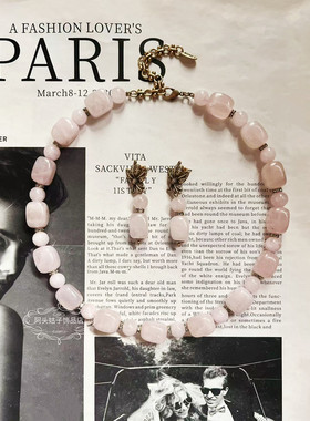 欧美宫廷中古vintage复古气质做旧粉色天然石串珠项链耳环套装女