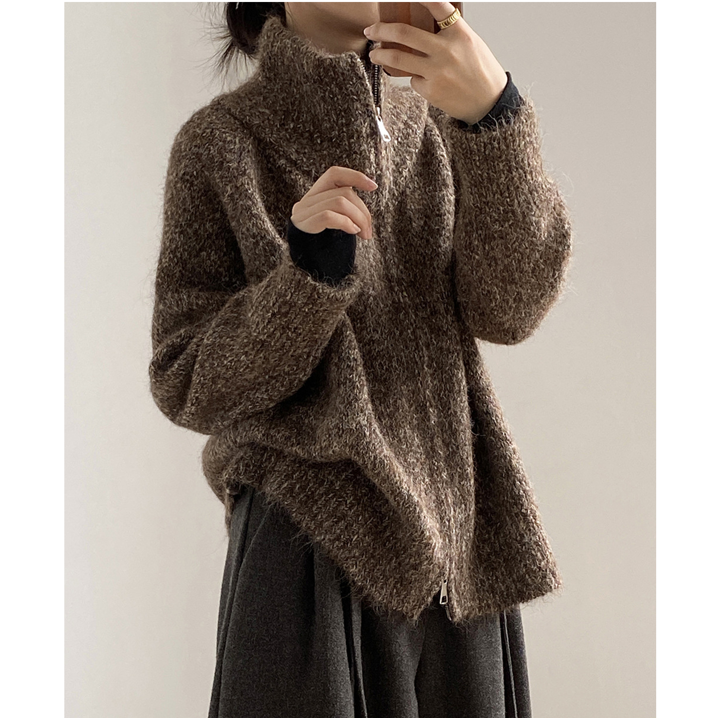 软糯宽松高领开衫毛衣外套女