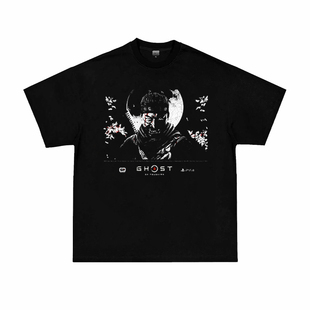 Ghost of Tsushima对马岛之鬼人物印花重磅纯棉宽松小领口短袖T恤