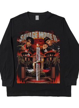 21 Savage Metro Boomin Mode 2 Vintage嘻哈复古宽松圆领长袖t