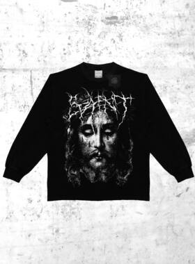 FLIPOUT原创暗黑DARK JESUS系列数码印长袖男宽松纯棉人像T恤