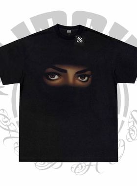 Michael Jackson迈克杰克逊眼睛印花小领口短袖高街休闲宽松T恤