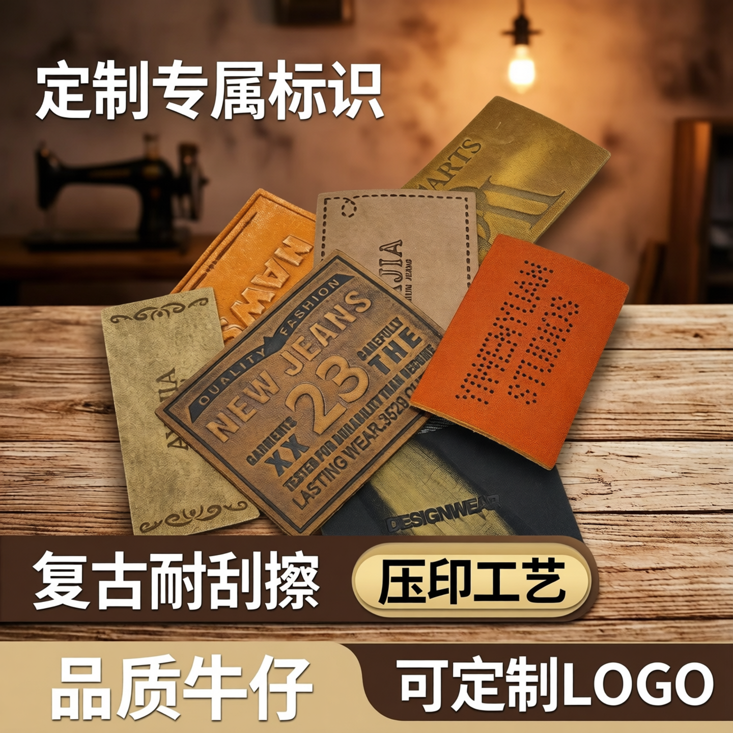 牛仔裤后腰皮牌真皮皮革贴标LOGO标牌复古耐刮擦压印定做皮革标签