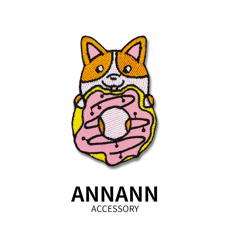 甜甜圈小狗卡通刺绣布贴牛仔卫衣装饰LOGO衣服裤子修补破洞补丁贴