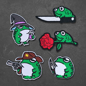 小刀青蛙刺绣魔术贴个性 创意可粘贴背包装 饰贴登山服士气臂章徽章